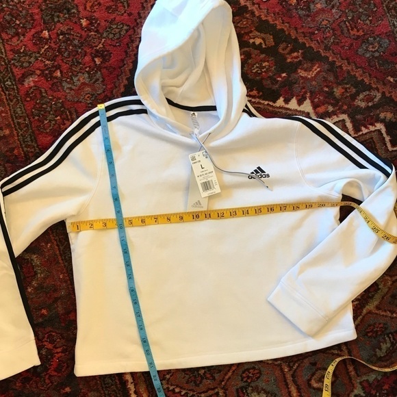 Adidas Cropped Sweat Shirt/ Hoodie. Women’s Large. White. New With Tags - Picture 2 of 5